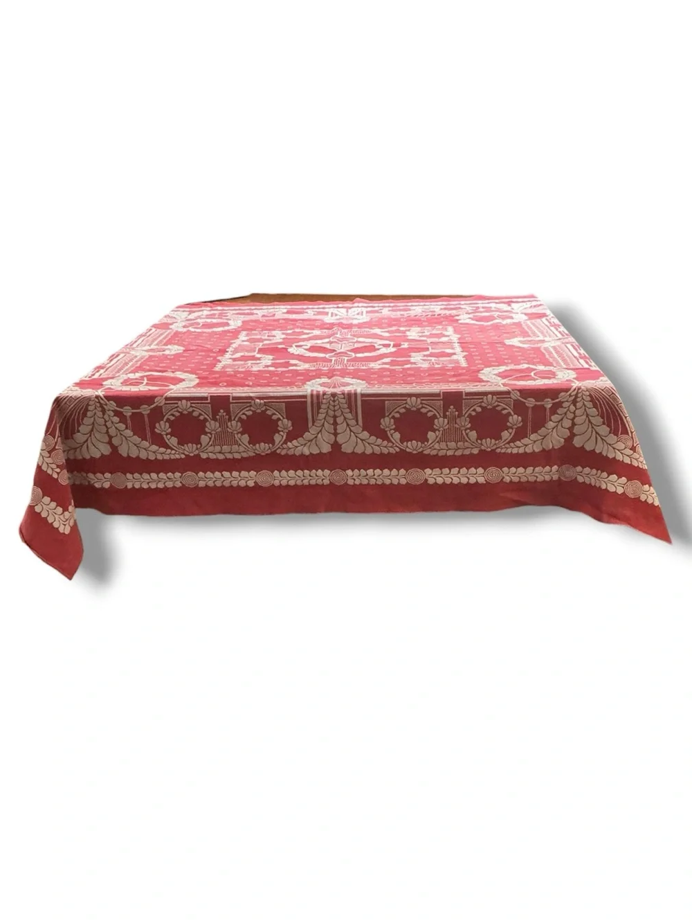Vintage Reversible Red and White Jacquard Tablecloth